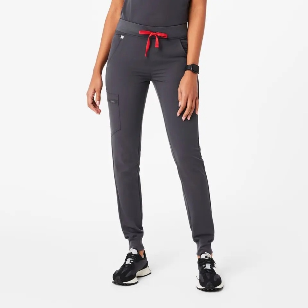 Figs Gray scrub Pants with Red Drawstring